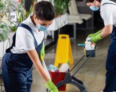 After-hours janitorial cleaning in a commercial building