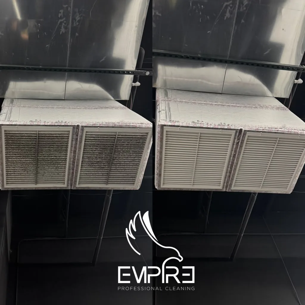 Before and after cleaning of a commercial air vent