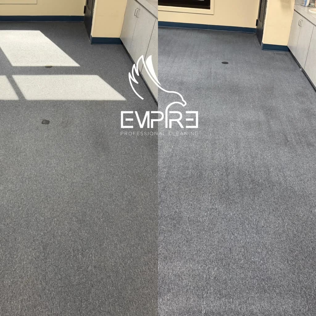 Before and after commercial carpet cleaning at a school by Empire Clean