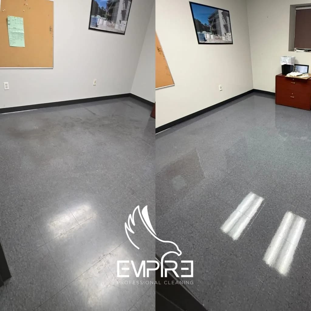 Before and after office floor strip and wax by Empire Clean