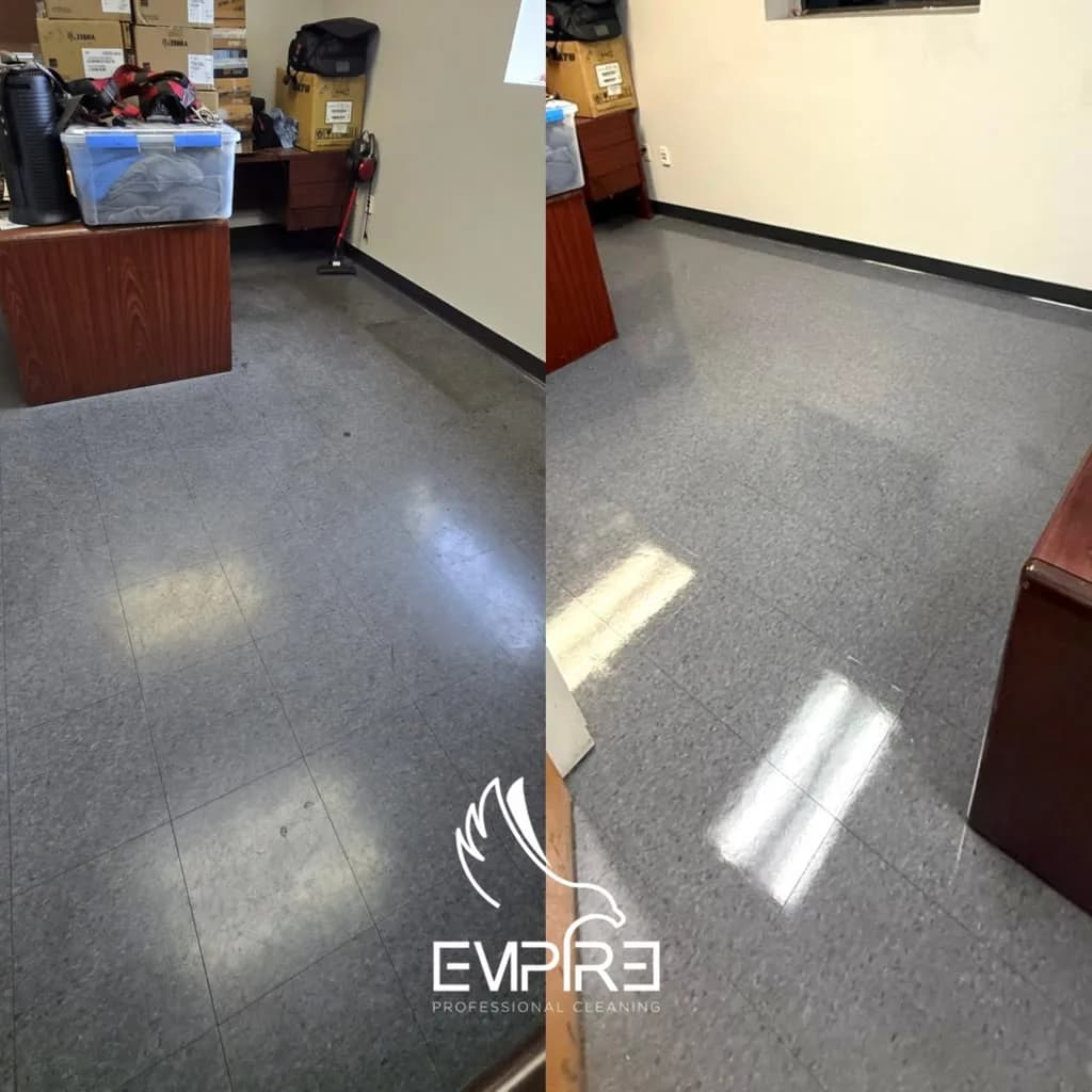 Before and after office VCT floor refinishing by Empire