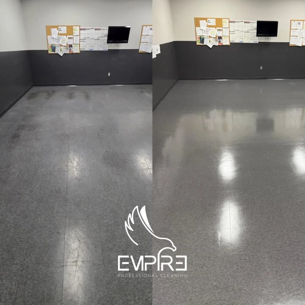 Before and after office VCT floor strip and wax by Empire Clean