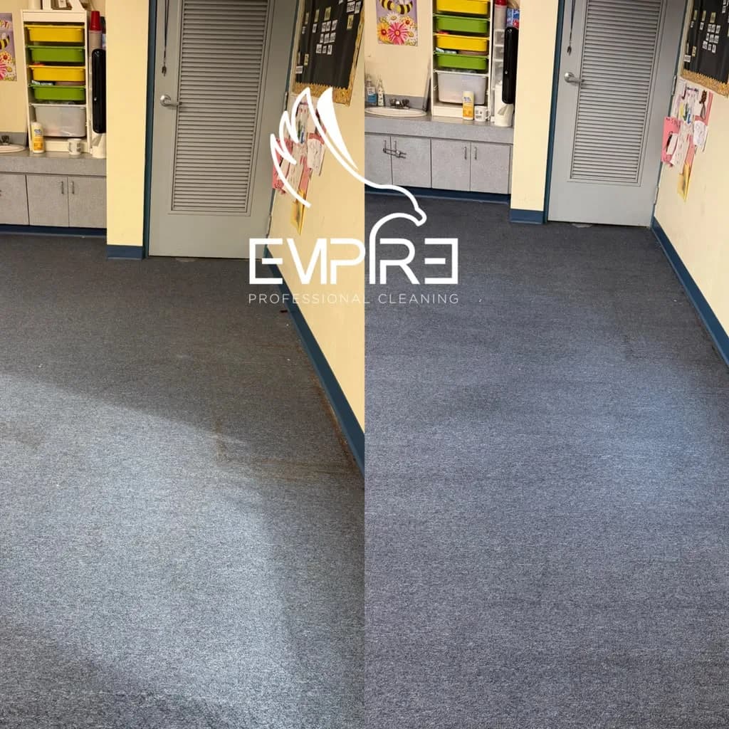 Before and after school classroom carpet extraction by Empire Clean