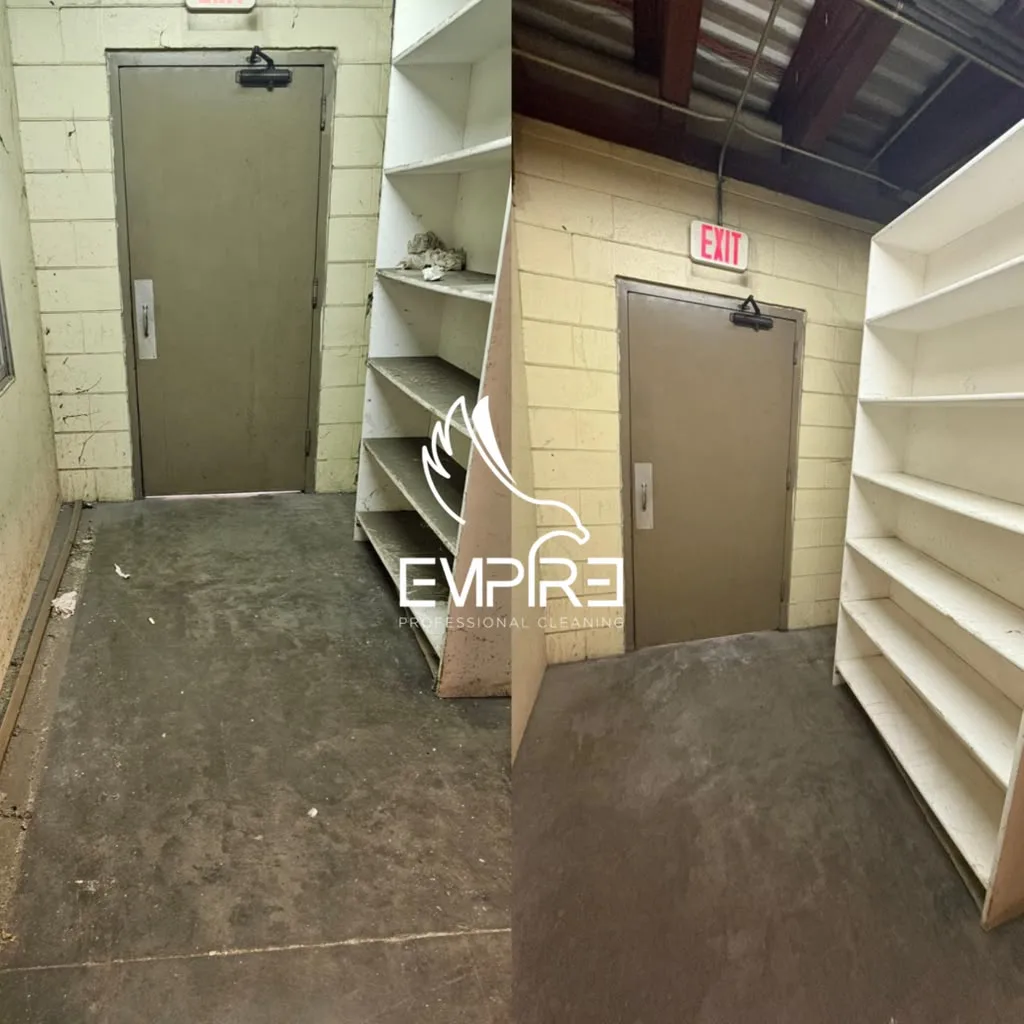 Before and after storage room deep cleaning by Empire Clean