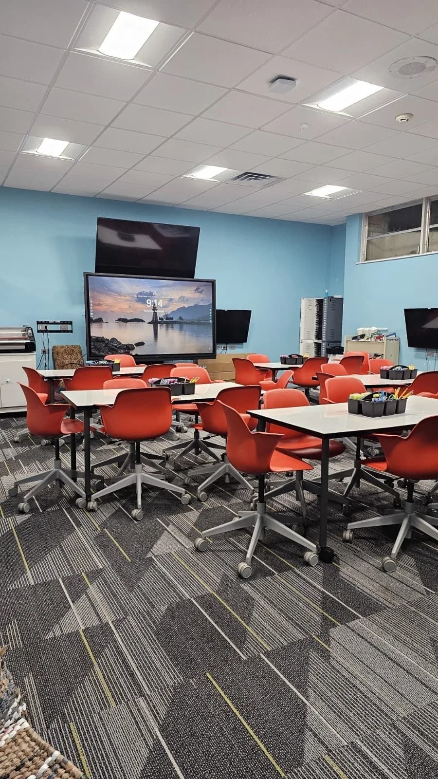 School room with clean floors and tables